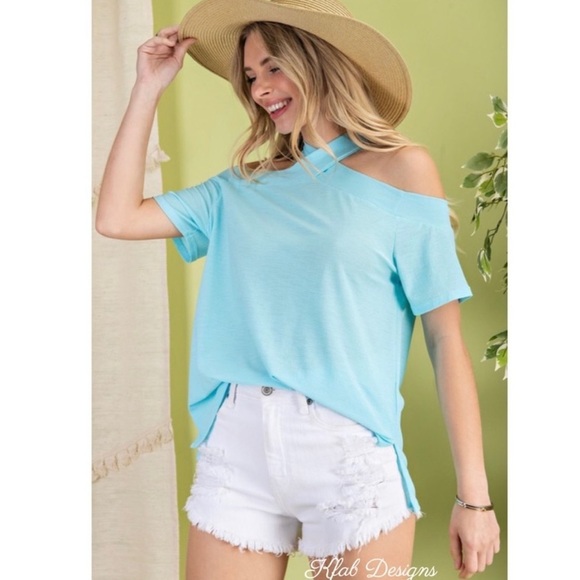 New! Clearance 🔥 Sky Blue Soft Knit Criss Cross Top Side Slits - Picture 2 of 7